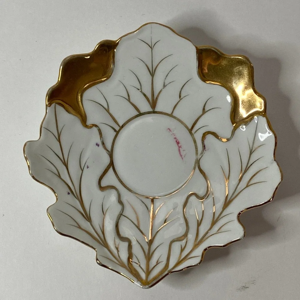 Vintage Gilt Porcelain Demitasse Cup Saucer Set Gold Leaf Scalloped Espresso Tea